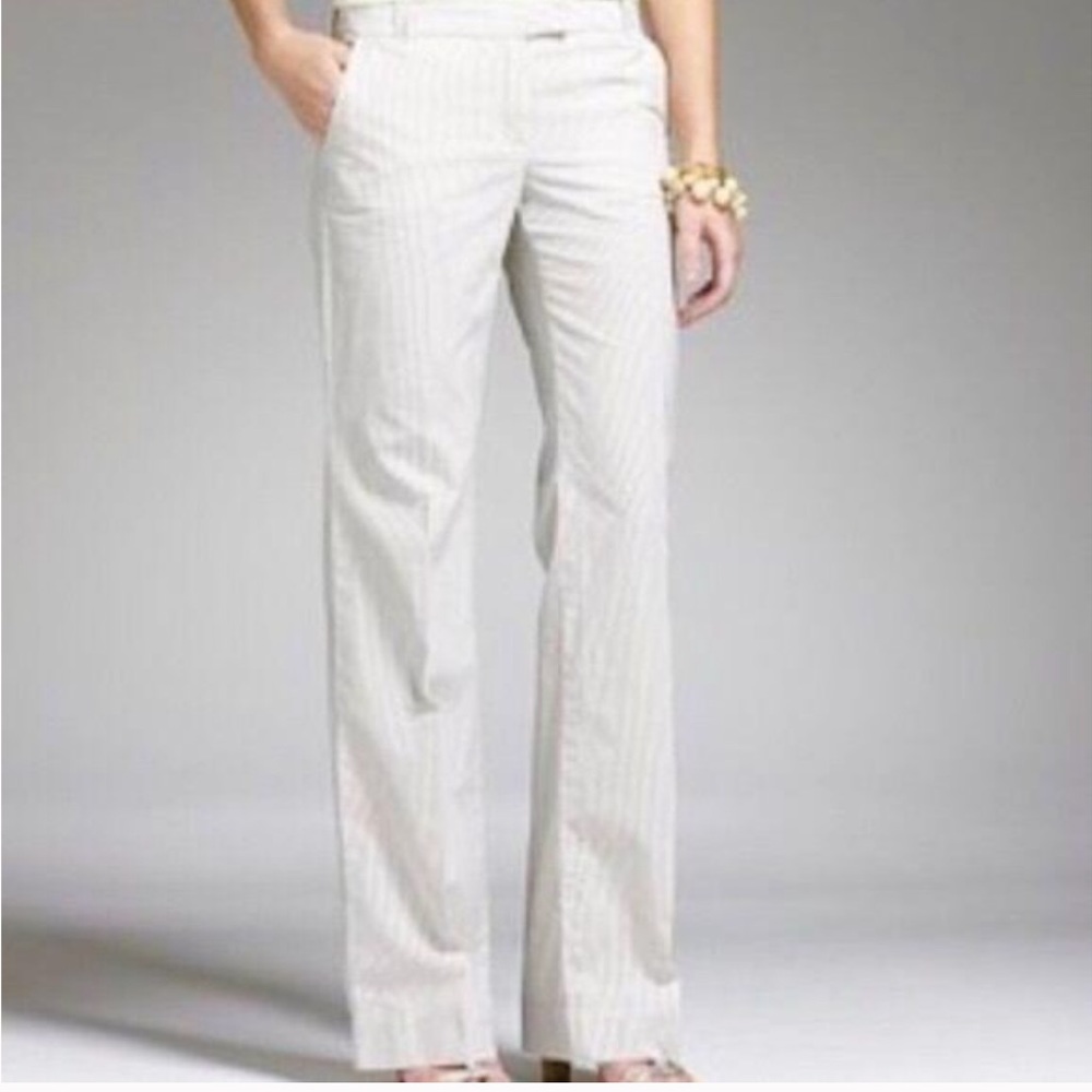J. Crew Cream Pinstripe Wide-Leg Pants